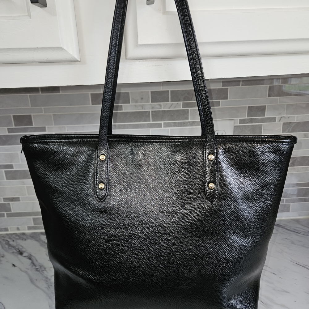Coach Black Pebbled Leather Tote with Gold Hardware - Picture 2 of 4